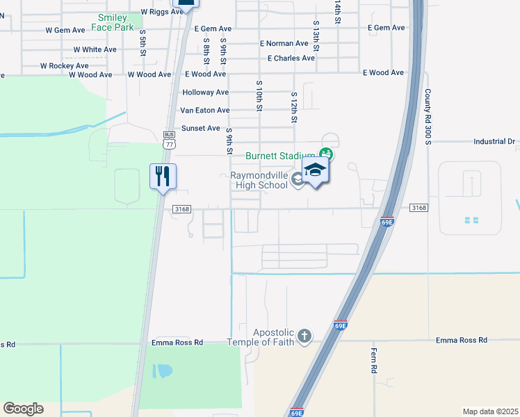map of restaurants, bars, coffee shops, grocery stores, and more near 381 Farm to Market 3168 in Raymondville
