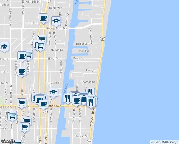 map of restaurants, bars, coffee shops, grocery stores, and more near in Gulf Stream