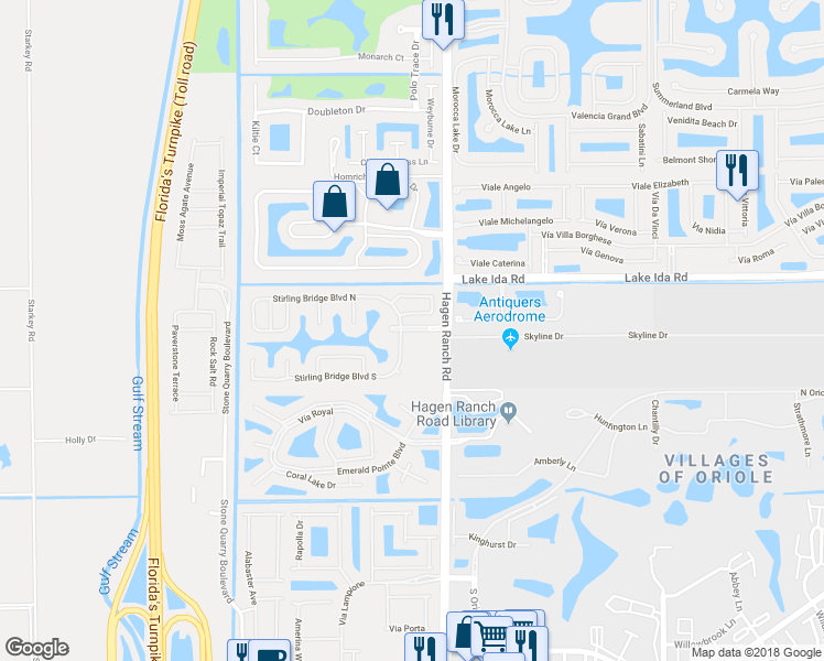 map of restaurants, bars, coffee shops, grocery stores, and more near 7858 Stirling Bridge Boulevard in Delray Beach