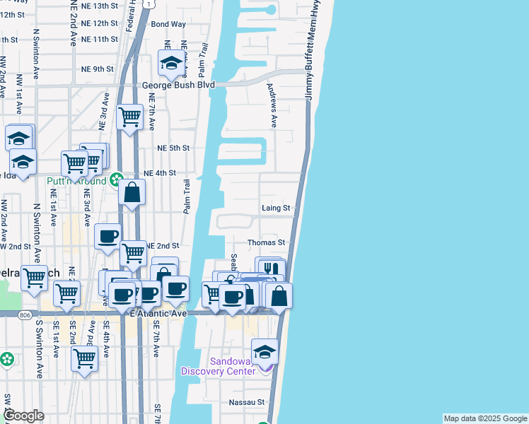 map of restaurants, bars, coffee shops, grocery stores, and more near in Gulf Stream