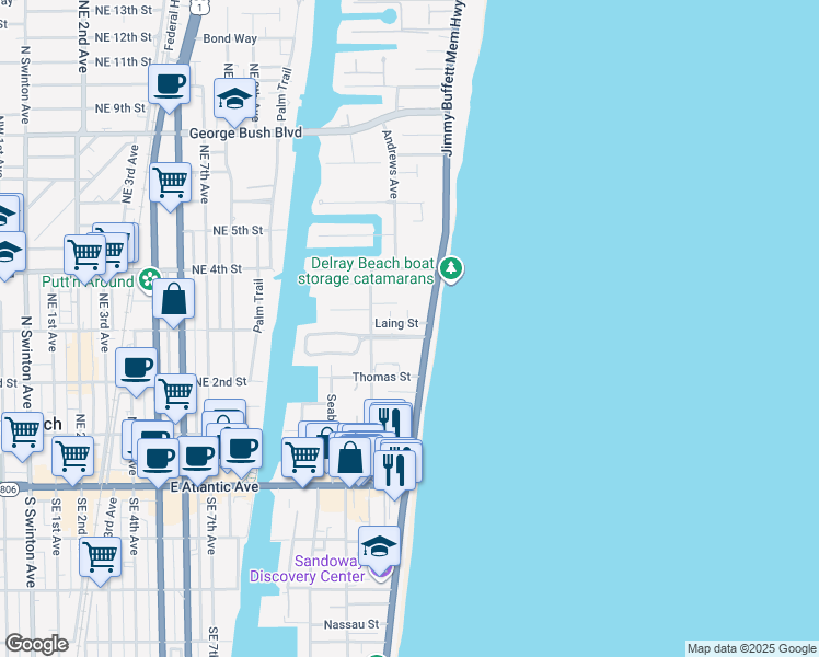 map of restaurants, bars, coffee shops, grocery stores, and more near in Delray Beach