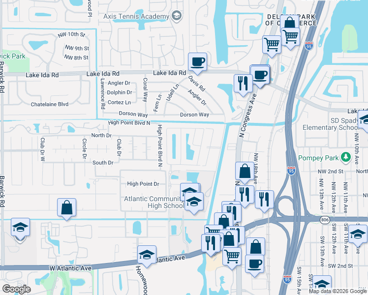map of restaurants, bars, coffee shops, grocery stores, and more near 315 Coral Trace Lane in Delray Beach