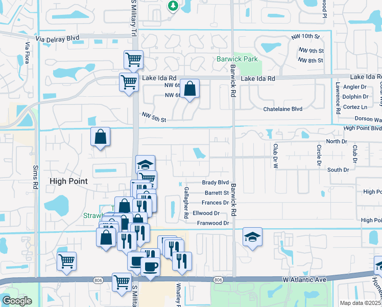 map of restaurants, bars, coffee shops, grocery stores, and more near 370 Northwest 46th Avenue in Delray Beach