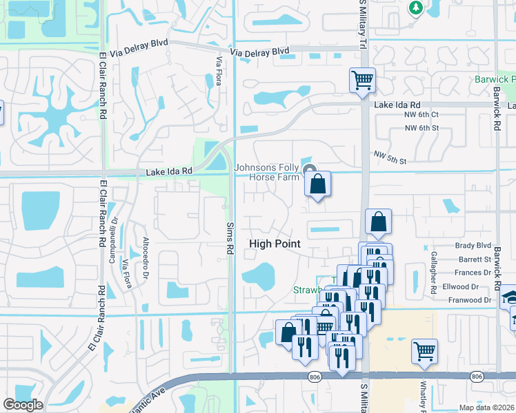 map of restaurants, bars, coffee shops, grocery stores, and more near 14169 Nesting Way in Delray Beach