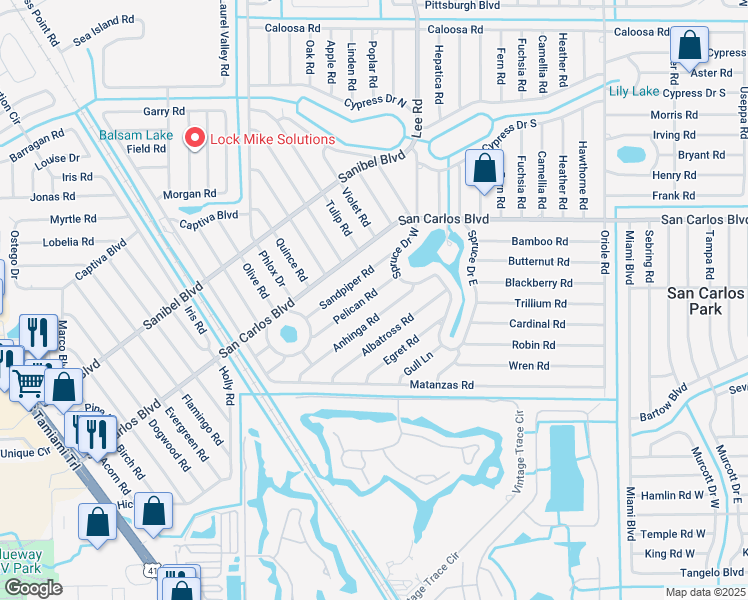 map of restaurants, bars, coffee shops, grocery stores, and more near 8152 Pelican Road in Fort Myers