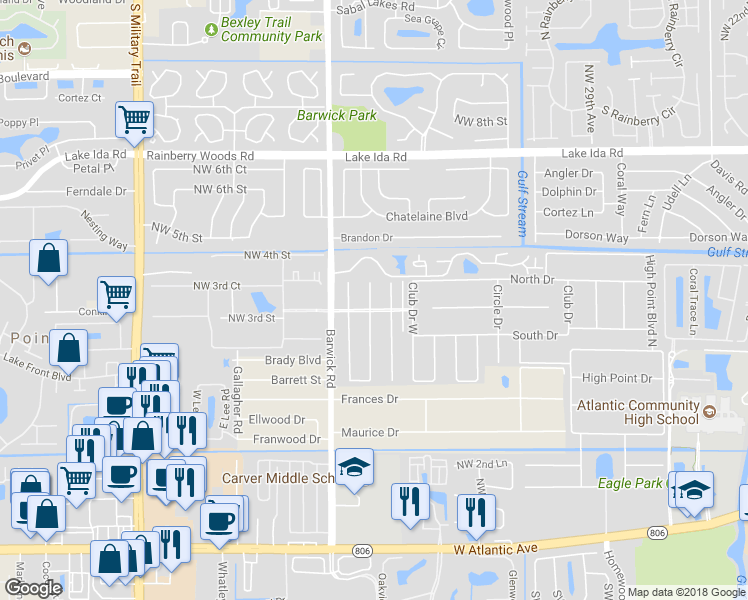 map of restaurants, bars, coffee shops, grocery stores, and more near 1337 High Point Way Northeast in Delray Beach