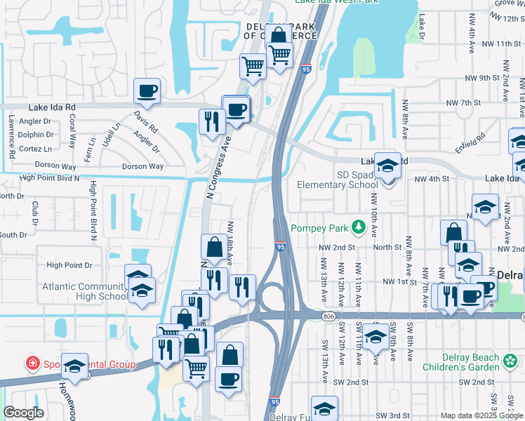 map of restaurants, bars, coffee shops, grocery stores, and more near 219 Depot Avenue in Delray Beach