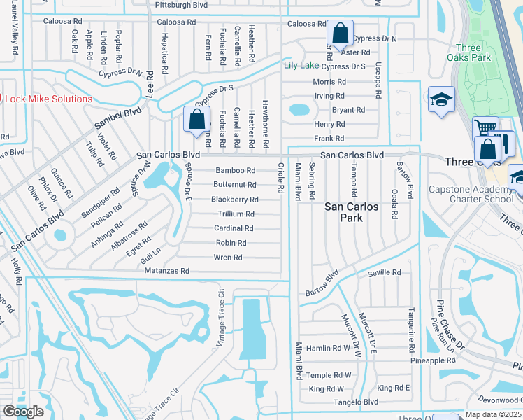 map of restaurants, bars, coffee shops, grocery stores, and more near 8437 Trillium Road in Fort Myers