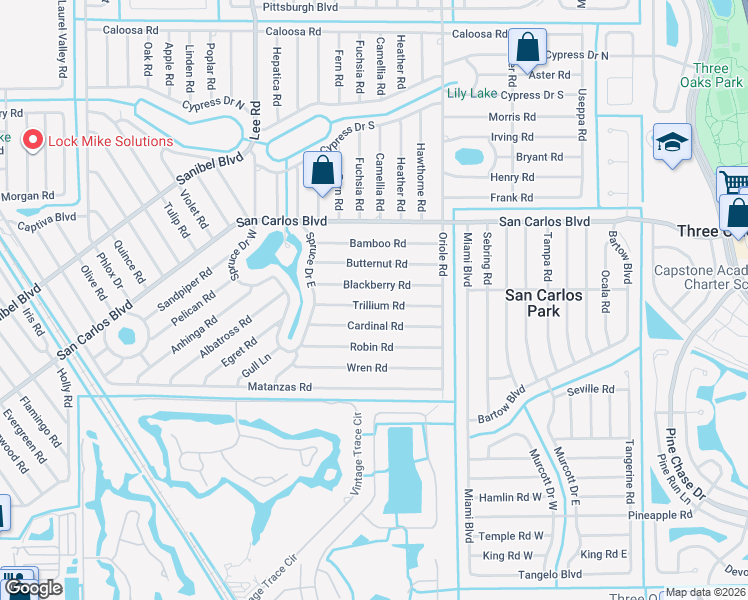 map of restaurants, bars, coffee shops, grocery stores, and more near 8377 Trillium Road in Fort Myers
