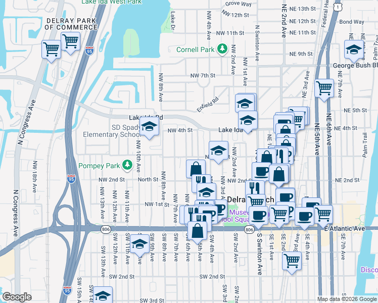 map of restaurants, bars, coffee shops, grocery stores, and more near 309 Northwest 6th Avenue in Delray Beach