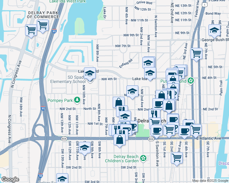 map of restaurants, bars, coffee shops, grocery stores, and more near 309 Northwest 6th Avenue in Delray Beach