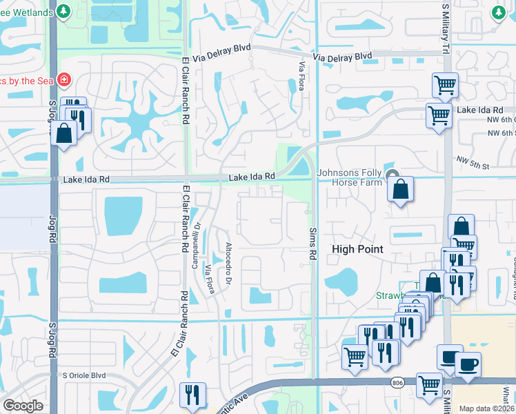map of restaurants, bars, coffee shops, grocery stores, and more near 14050 Pacific Point Place in Delray Beach