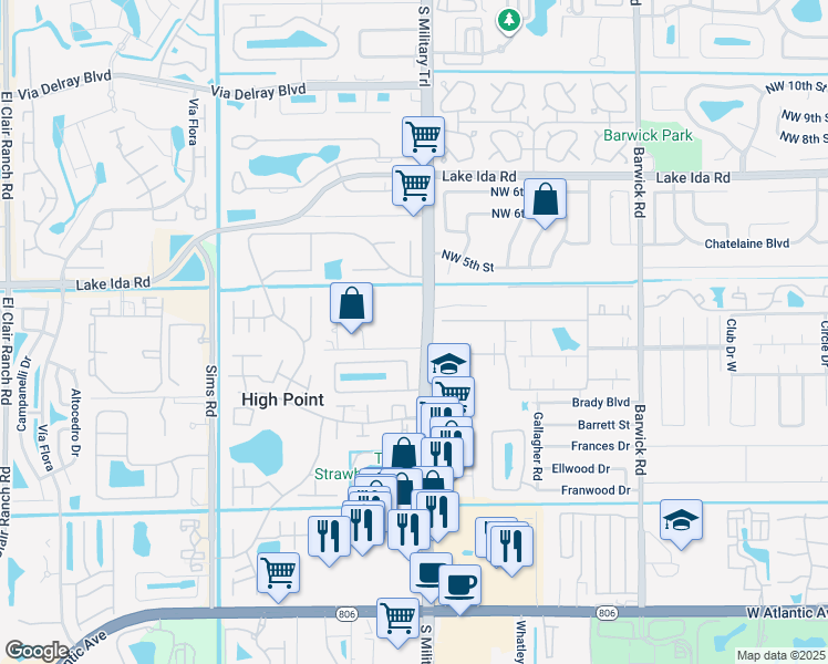 map of restaurants, bars, coffee shops, grocery stores, and more near 14111 South Military Trail in Delray Beach