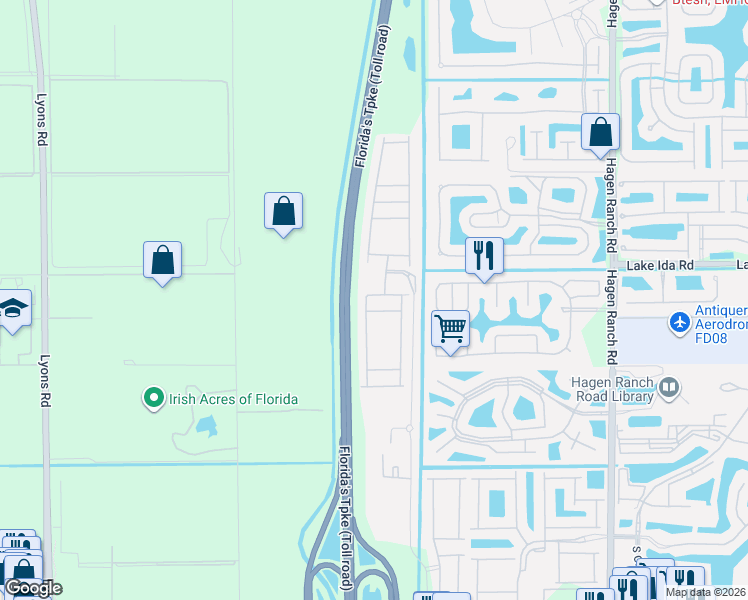 map of restaurants, bars, coffee shops, grocery stores, and more near 8110 Rainforest Jasper Lane in Delray Beach