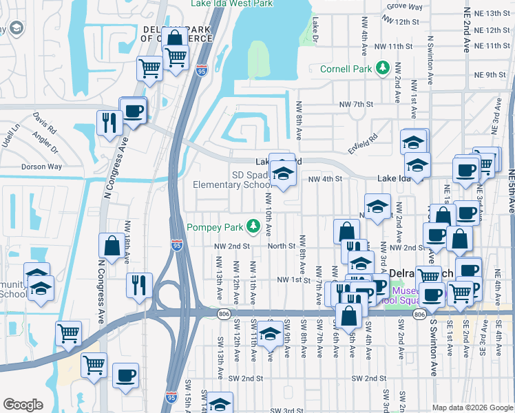 map of restaurants, bars, coffee shops, grocery stores, and more near 307 Northwest 11th Avenue in Delray Beach