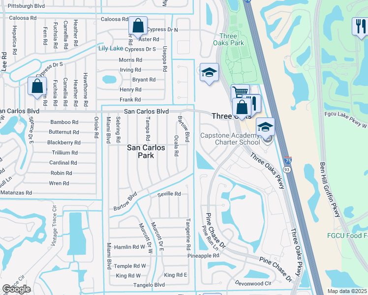 map of restaurants, bars, coffee shops, grocery stores, and more near 9230 Coral Gables Road in Fort Myers