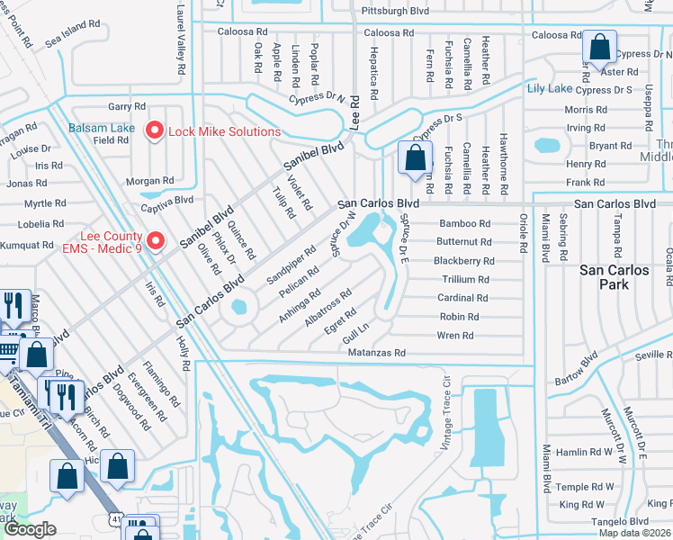 map of restaurants, bars, coffee shops, grocery stores, and more near 8189 Anhinga Road in Fort Myers