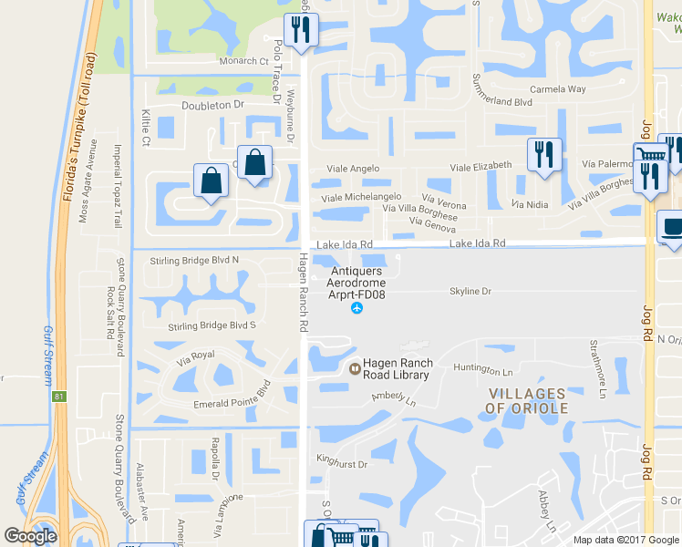 map of restaurants, bars, coffee shops, grocery stores, and more near 7389 Serrano Terrace in Delray Beach