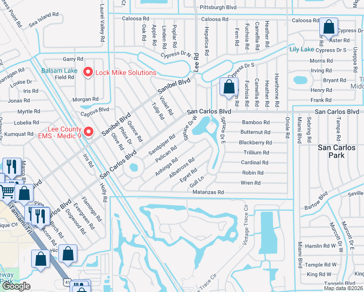 map of restaurants, bars, coffee shops, grocery stores, and more near 8189 Anhinga Road in Fort Myers
