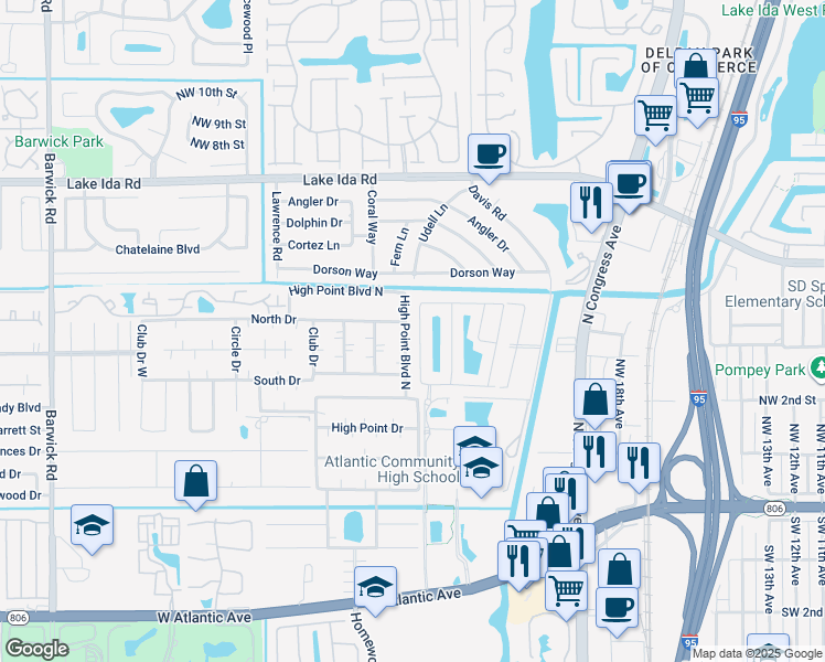 map of restaurants, bars, coffee shops, grocery stores, and more near 312 West Coral Trace Circle in Delray Beach