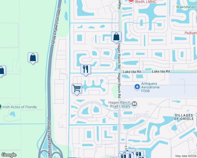 map of restaurants, bars, coffee shops, grocery stores, and more near 14066 Glenlyon Court in Delray Beach