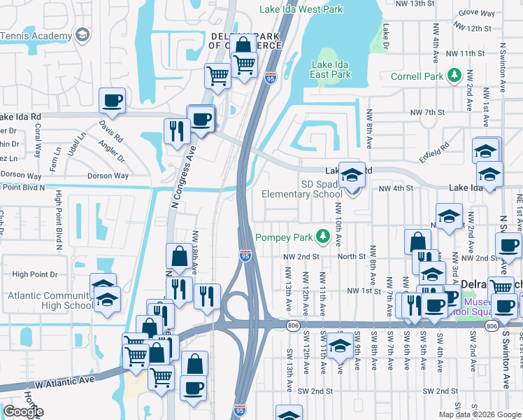 map of restaurants, bars, coffee shops, grocery stores, and more near 302 Washington Avenue in Delray Beach