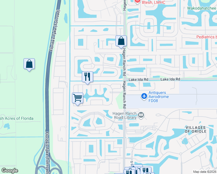 map of restaurants, bars, coffee shops, grocery stores, and more near 7727 Stirling Bridge Boulevard North in Delray Beach