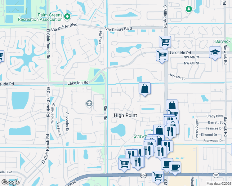 map of restaurants, bars, coffee shops, grocery stores, and more near 14115 Nesting Way in Delray Beach