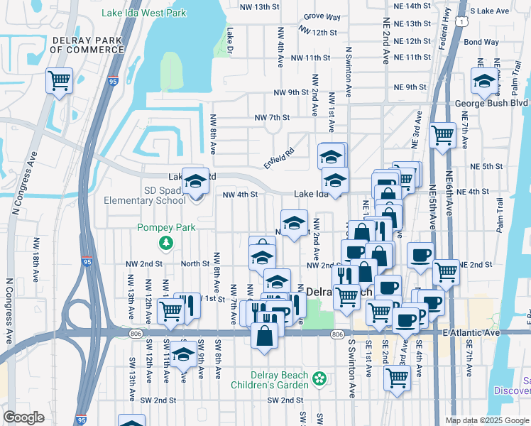map of restaurants, bars, coffee shops, grocery stores, and more near 309 Northwest 6th Avenue in Delray Beach