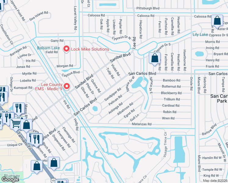 map of restaurants, bars, coffee shops, grocery stores, and more near 8152 Pelican Road in Fort Myers