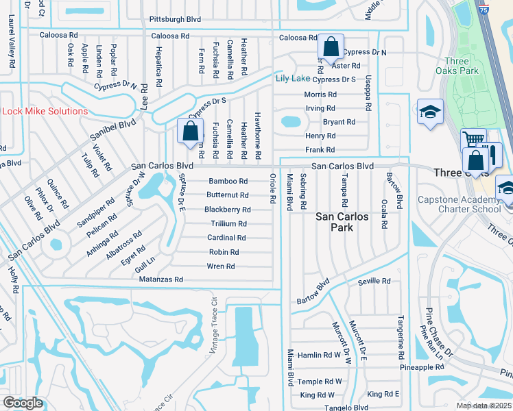 map of restaurants, bars, coffee shops, grocery stores, and more near 8445 Blackberry Road in Fort Myers