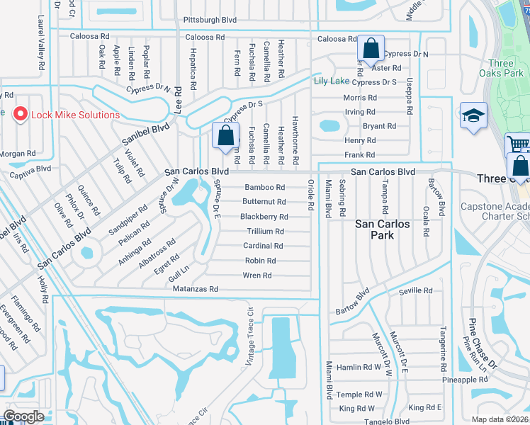 map of restaurants, bars, coffee shops, grocery stores, and more near 8377 Trillium Road in Fort Myers