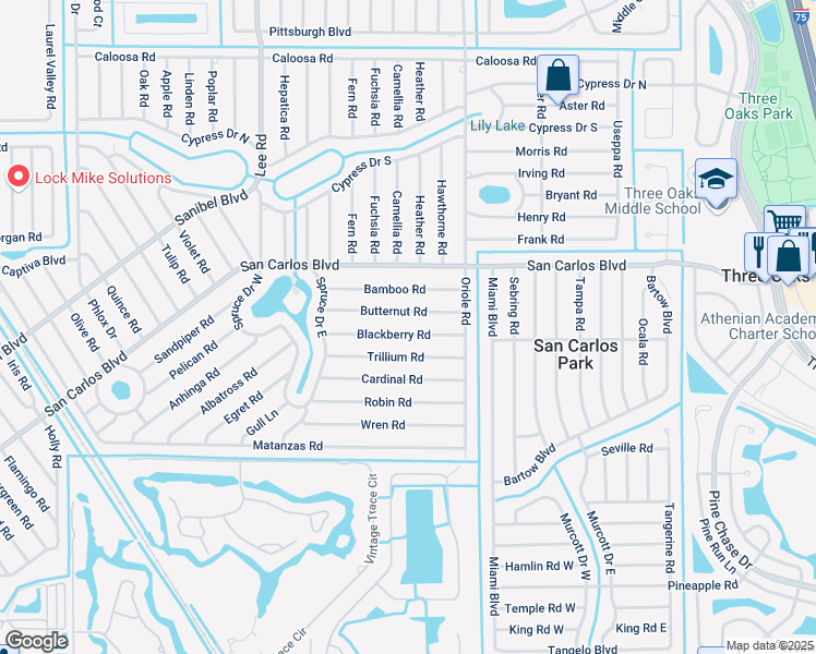 map of restaurants, bars, coffee shops, grocery stores, and more near 8405 Blackberry Road in Fort Myers