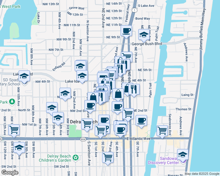 map of restaurants, bars, coffee shops, grocery stores, and more near 387 Northeast 3rd Avenue in Delray Beach