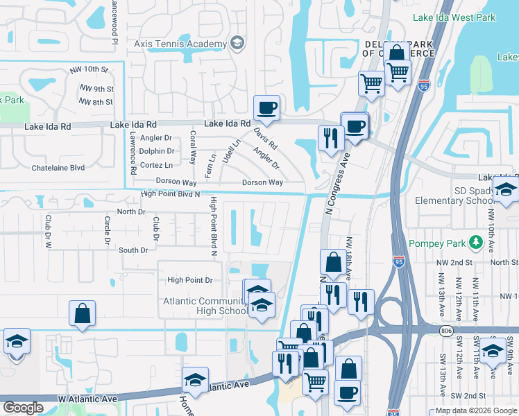 map of restaurants, bars, coffee shops, grocery stores, and more near 308 Coral Trace Court in Delray Beach