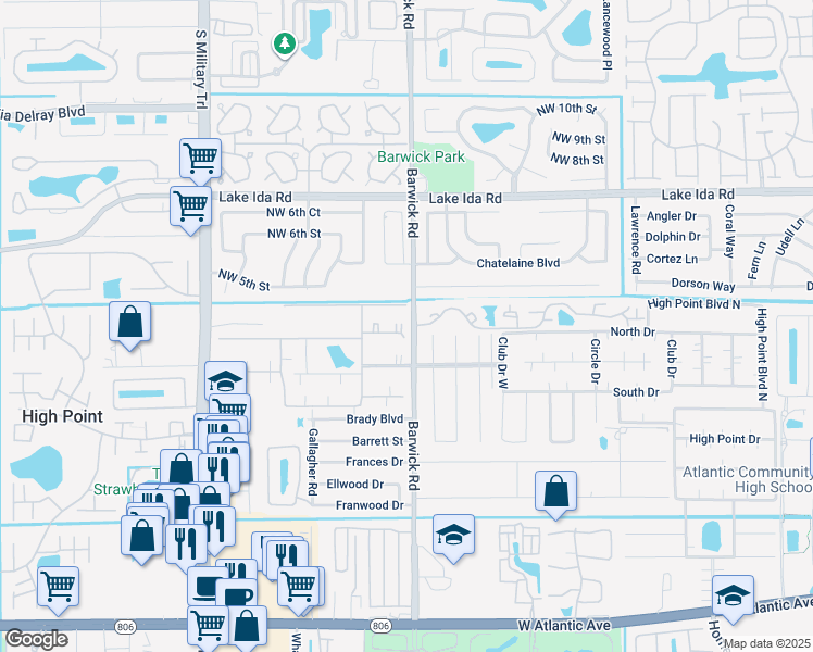 map of restaurants, bars, coffee shops, grocery stores, and more near 4530 Northwest 4th Street in Delray Beach