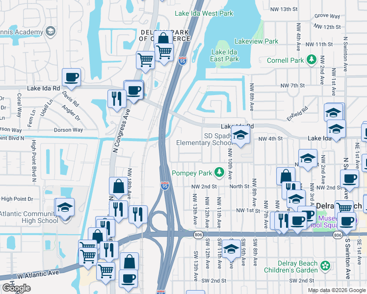 map of restaurants, bars, coffee shops, grocery stores, and more near 330 Washington Avenue in Delray Beach