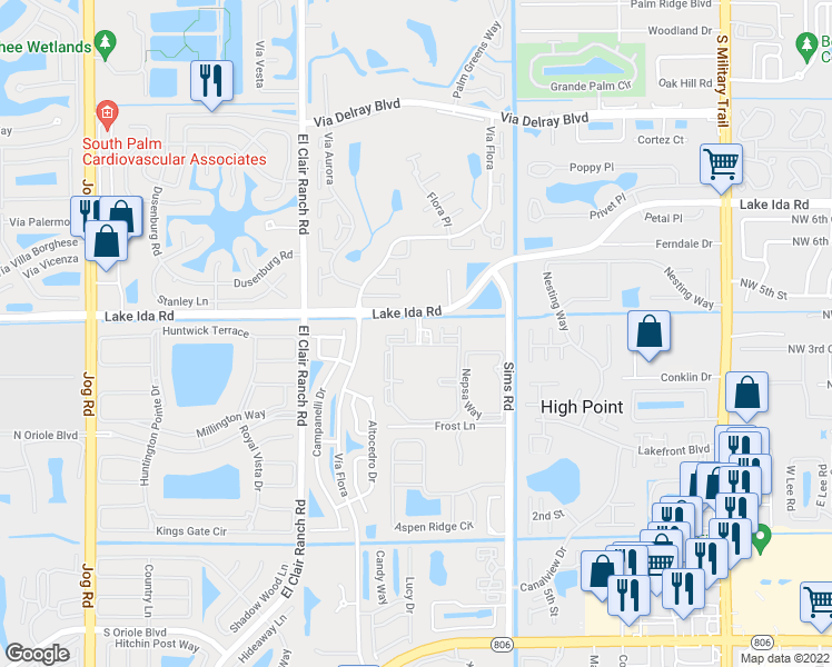 map of restaurants, bars, coffee shops, grocery stores, and more near 14061 Pacific Point Place in Delray Beach