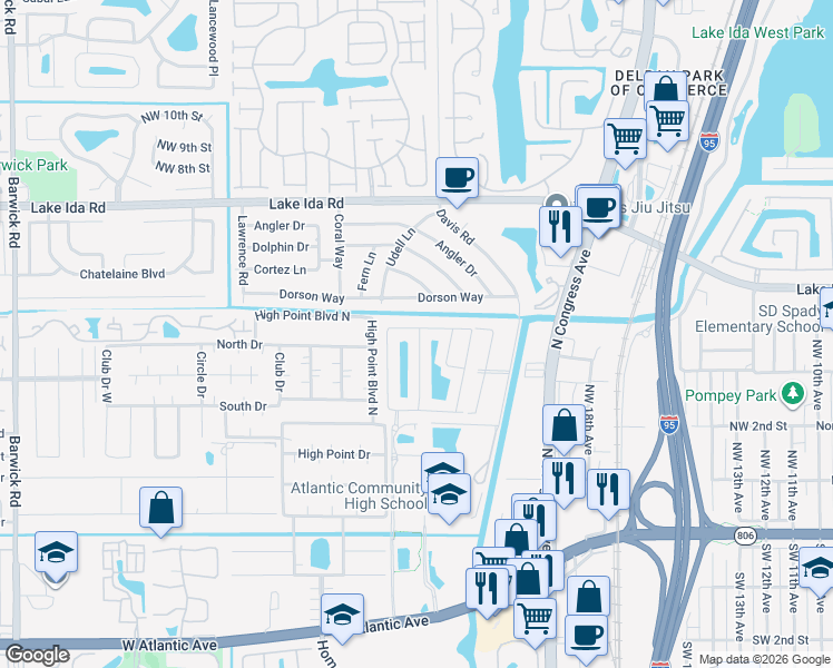 map of restaurants, bars, coffee shops, grocery stores, and more near 2503 North Coral Trace Circle in Delray Beach