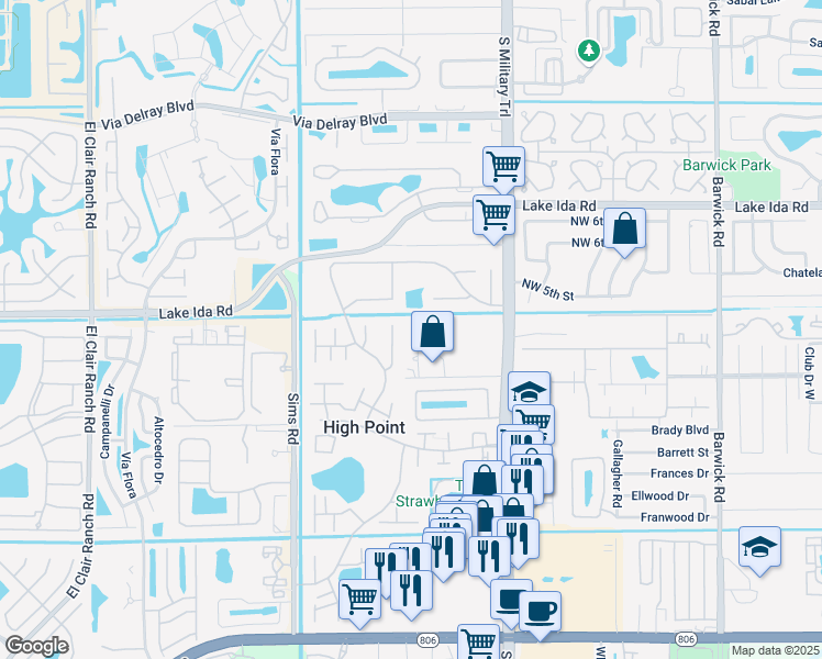 map of restaurants, bars, coffee shops, grocery stores, and more near 14052 52nd Avenue South in Delray Beach