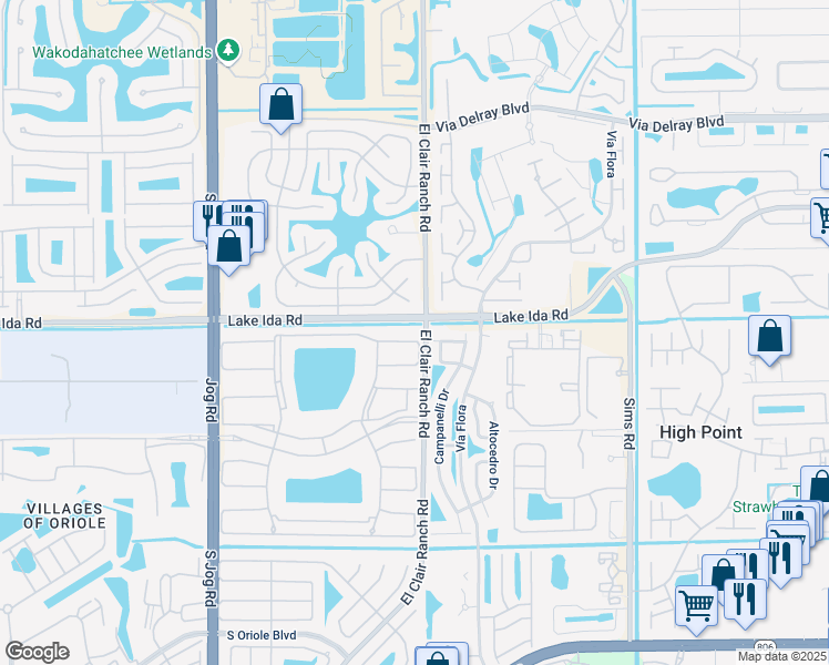 map of restaurants, bars, coffee shops, grocery stores, and more near 6096 Huntwick Terrace in Delray Beach