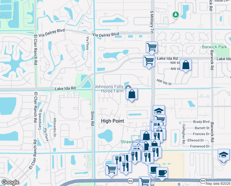 map of restaurants, bars, coffee shops, grocery stores, and more near 14060 Nesting Way in Delray Beach