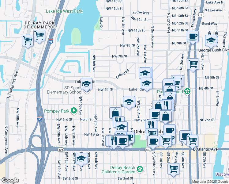map of restaurants, bars, coffee shops, grocery stores, and more near 580 Northwest 4th Street in Delray Beach
