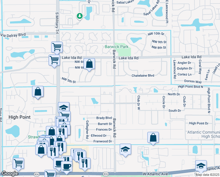 map of restaurants, bars, coffee shops, grocery stores, and more near 4530 Northwest 4th Street in Delray Beach