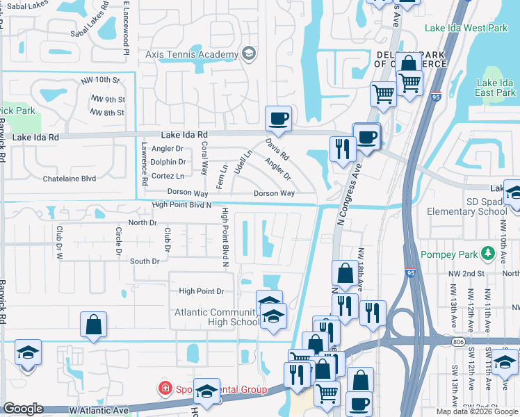 map of restaurants, bars, coffee shops, grocery stores, and more near 2503 North Coral Trace Circle in Delray Beach