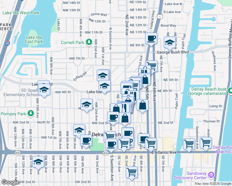 map of restaurants, bars, coffee shops, grocery stores, and more near in Delray Beach