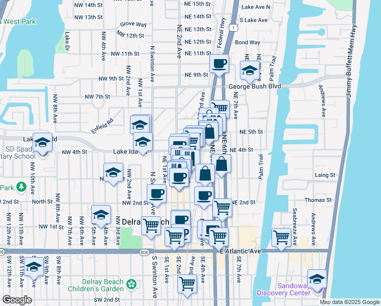 map of restaurants, bars, coffee shops, grocery stores, and more near 387 Northeast 3rd Avenue in Delray Beach