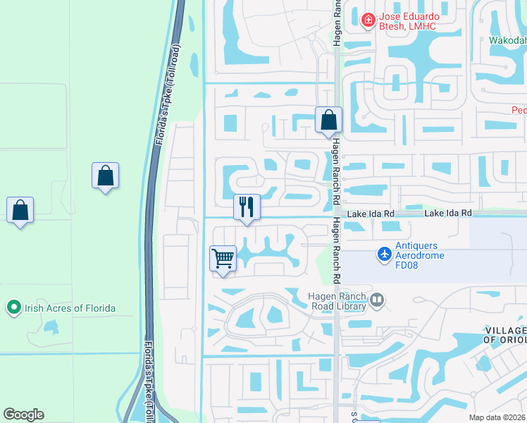 map of restaurants, bars, coffee shops, grocery stores, and more near 7652 Mansfield Hollow Road in Delray Beach