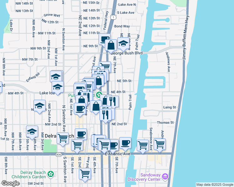 map of restaurants, bars, coffee shops, grocery stores, and more near 350 Northeast 8th Avenue in Delray Beach