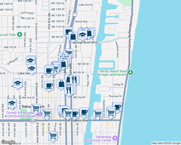 map of restaurants, bars, coffee shops, grocery stores, and more near 904 Northeast 4th Street in Delray Beach